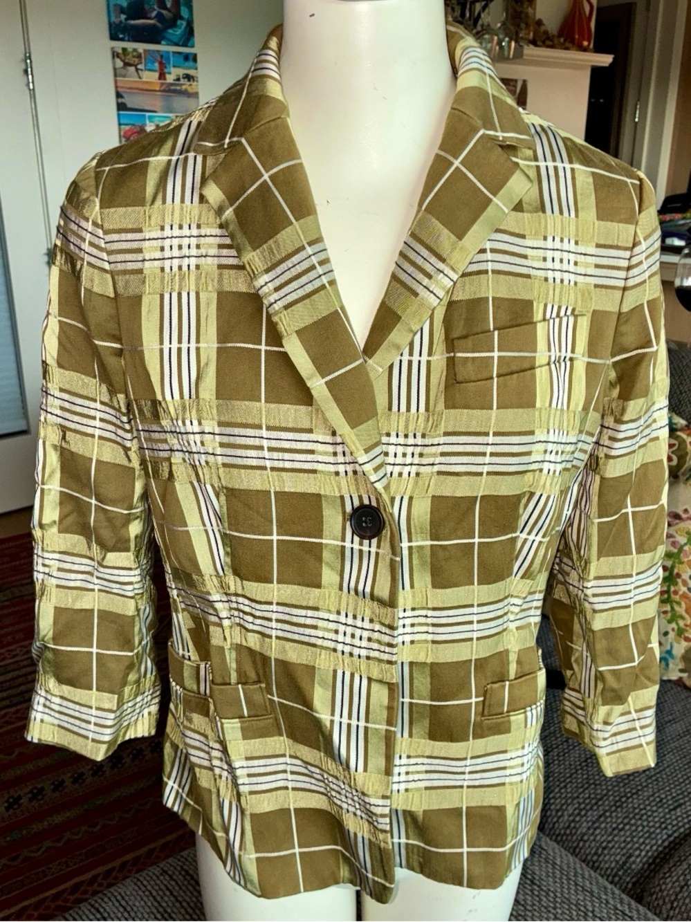 Banana Republic Green/White One Button Notch Blazer, Sz 6
